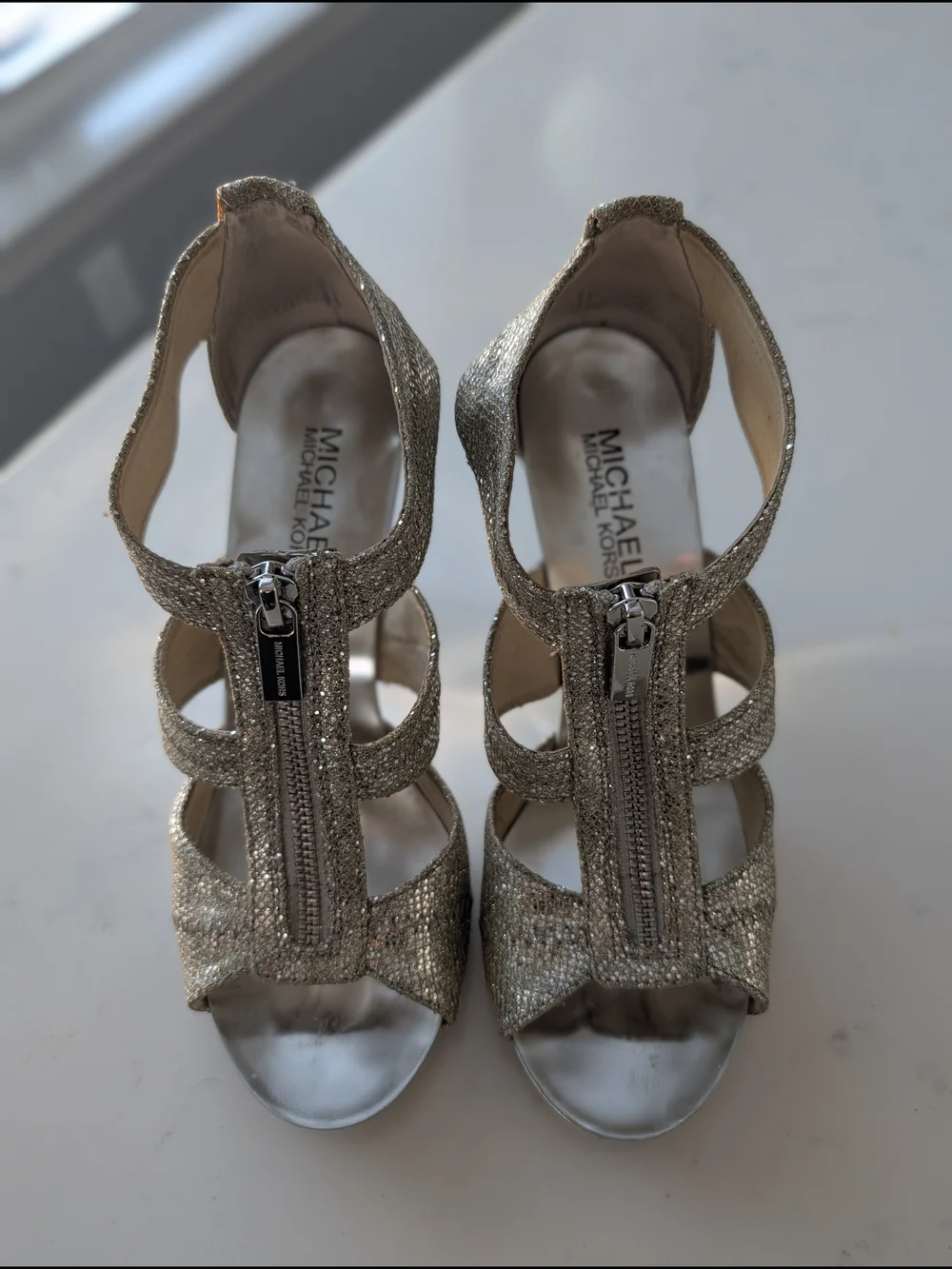 Silver And Gold Metallic Strappy High Heel Sandals - Picture 5 of 12